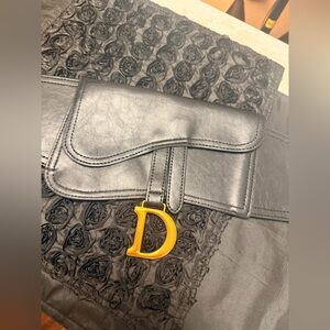 Black Leather Saddle with Gold D Charm